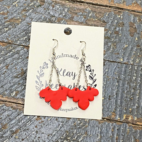Clay Silver Chain Red Pedal Post Dangle Earring Set