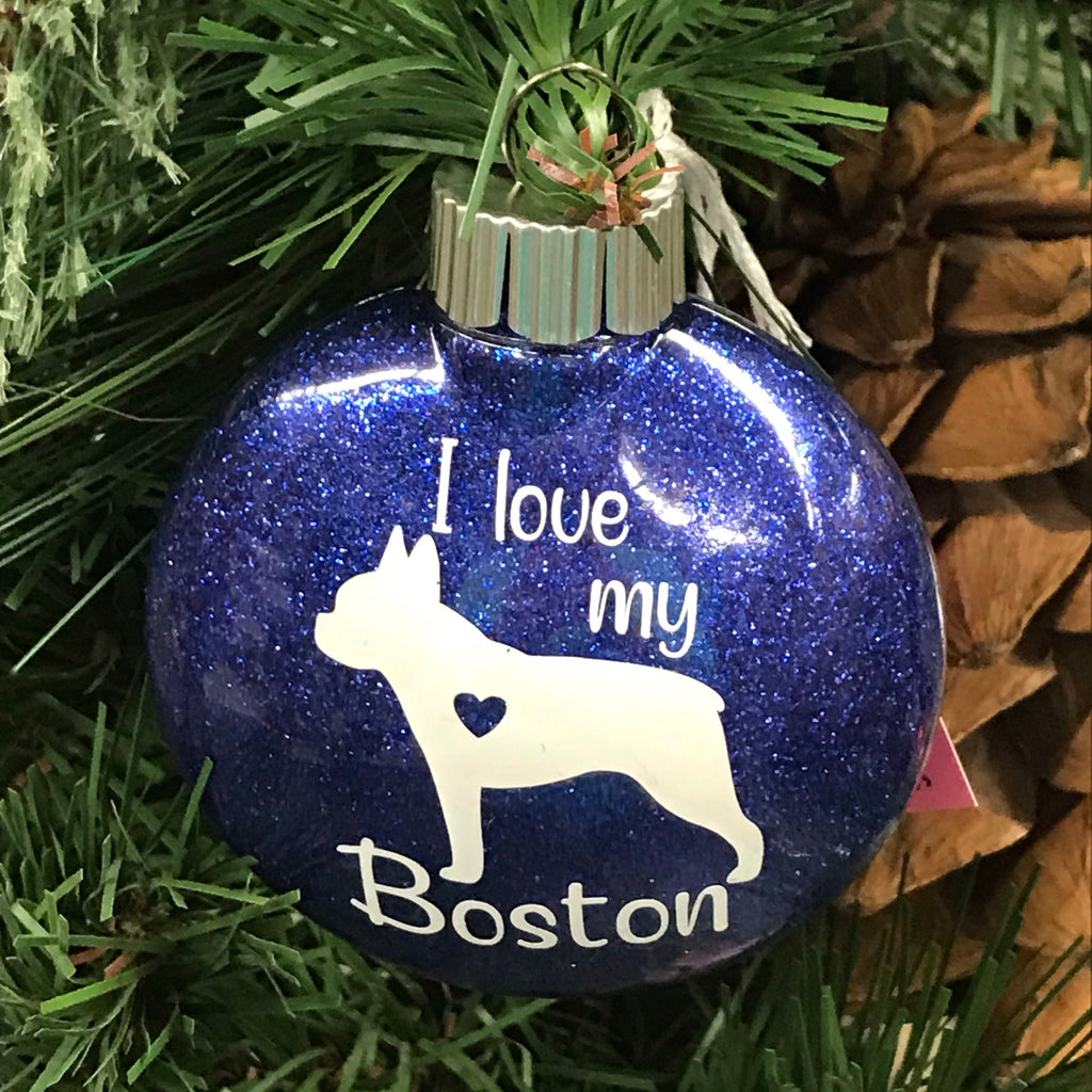 Holiday Christmas Tree Ornament I Love My Dog Boston