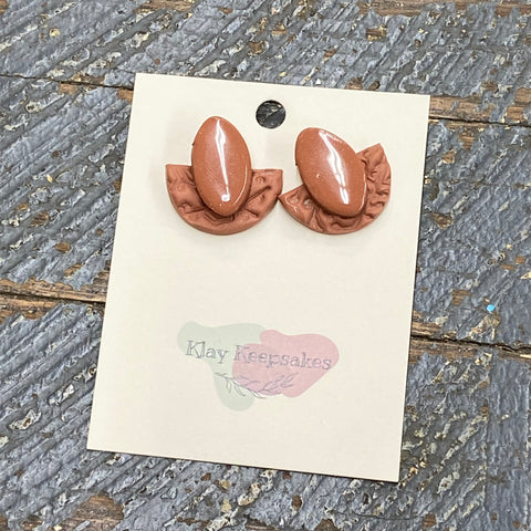 Clay Creamy Brown Oval Stamped Post Dangle Earring Set