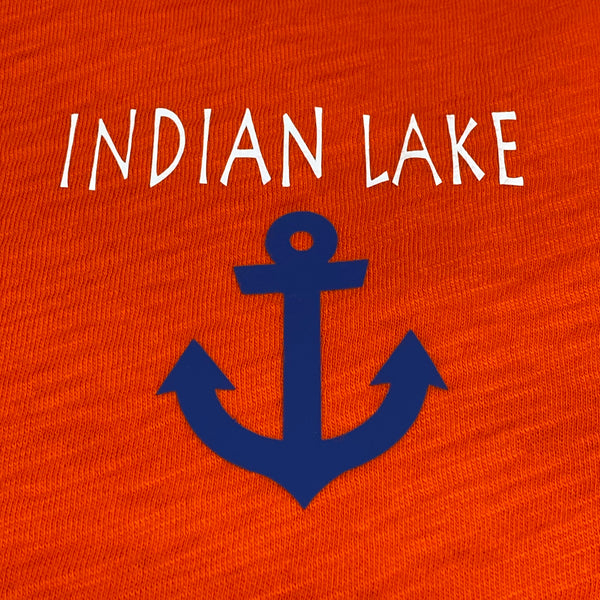Indian Lake Anchor Graphic Designer Short Sleeve V-Neck Scoop Neck Ladies T-Shirt Orange