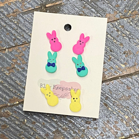 Clay 3 Pair Easter Bunny Peeps Post Earring Set