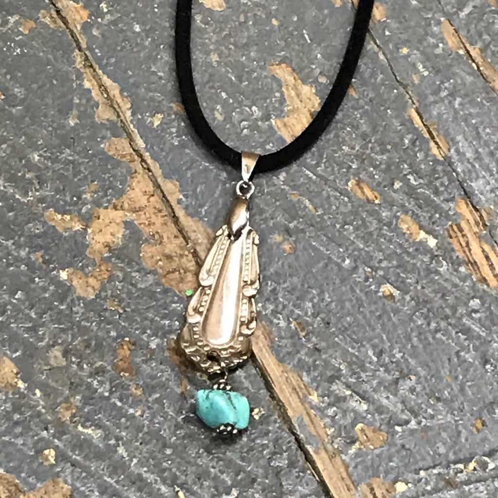 Spoon Fork Silverware Necklace Jewelry Cascade Trim Pattern Dangle Turquoise