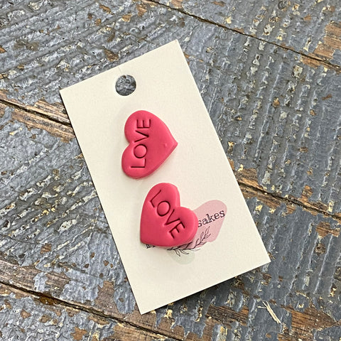Clay Love Pink Heart Post Earring Set