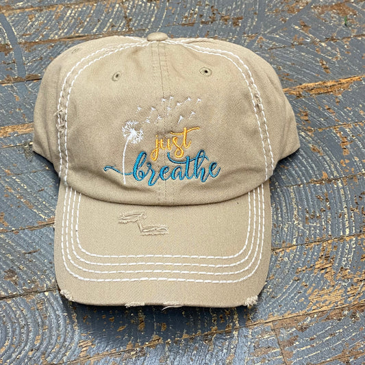 Just Breathe Khaki Rugged Embroidered Ball Cap