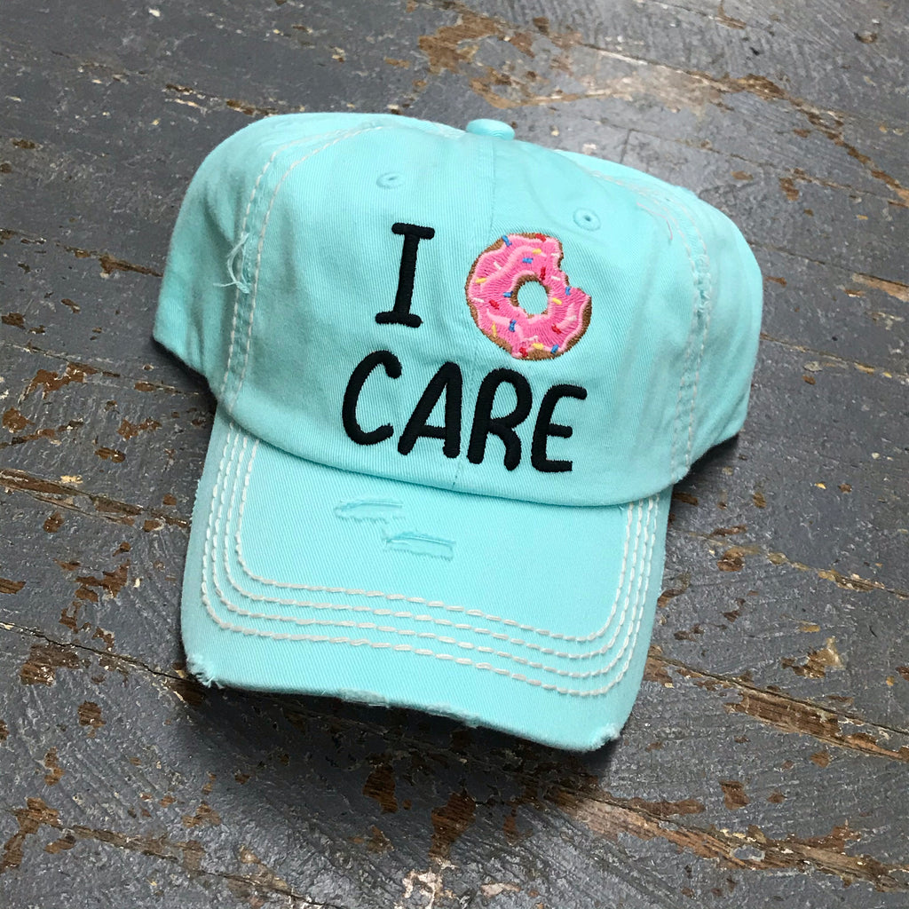 I Donut Care Patch Rugged Aqua Teal Embroidered Ball Cap