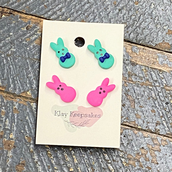 Clay 2 Pair Easter Bunny Peeps Post Earring Set