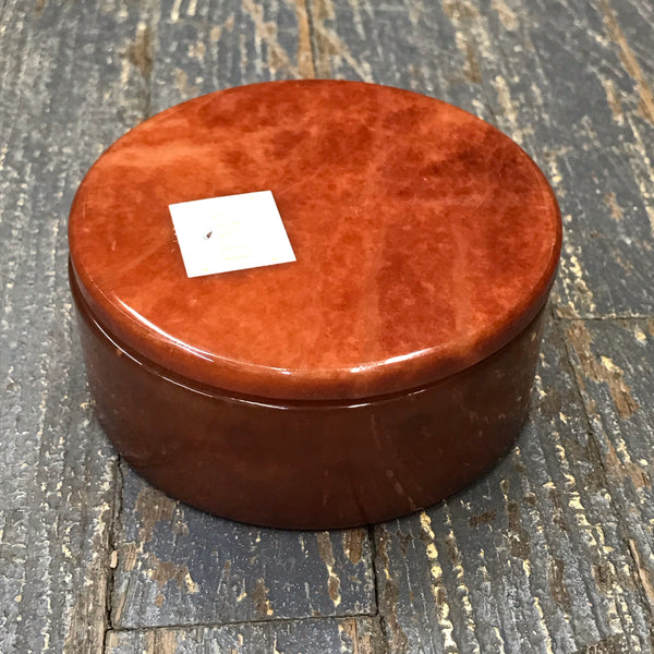 Genuine Volterra Alabaster Italian Swivel Top Trinket Box Flat Round Burnt Orange