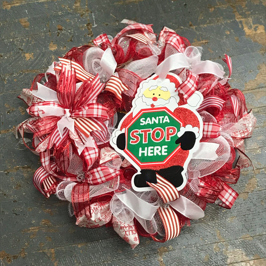 Santa Stop Here Winter Christmas Seasonal Holiday Wreath Door Hanger