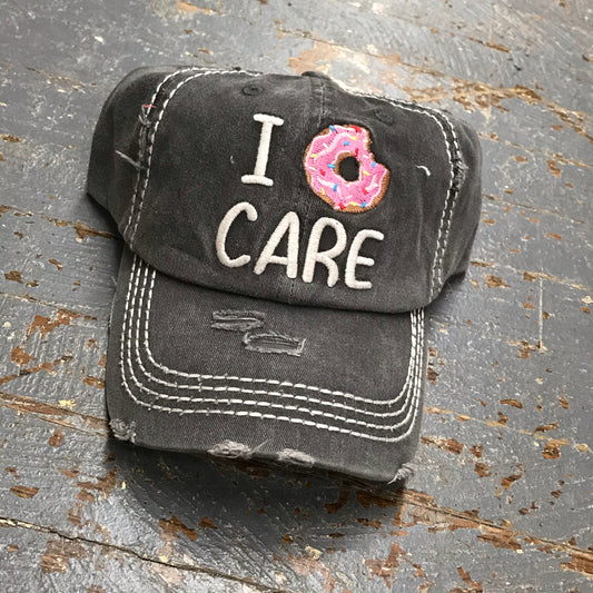 I Donut Care Patch Rugged Black Embroidered Ball Cap
