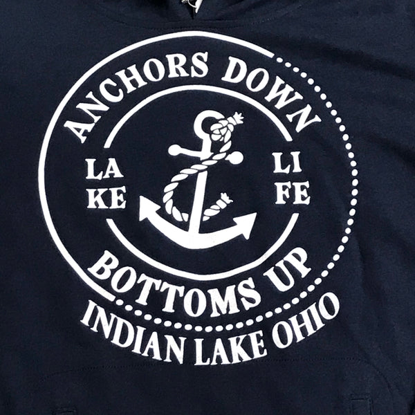 Bottoms Up Anchors Down Navy Blue Graphic Designer Hooded Sweatshirt Long Sleeve Tee