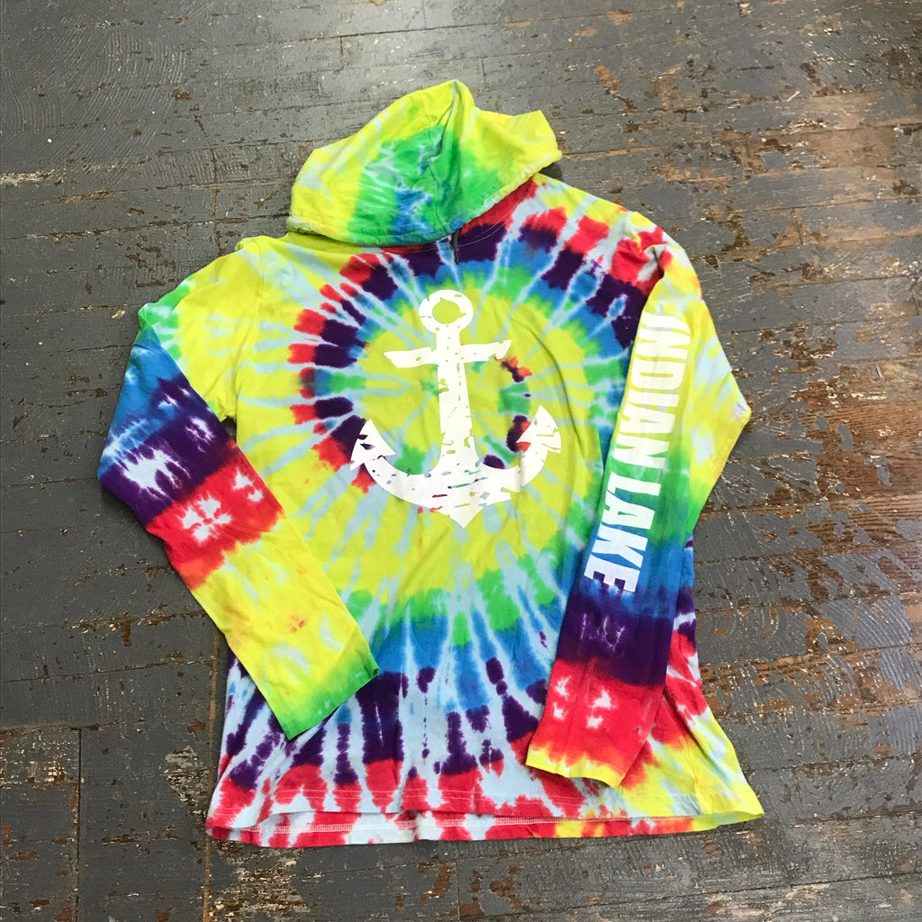 Indian Lake Anchor Tie Dye Long Sleeve Hoody T-Shirt Graphic Designer Tee