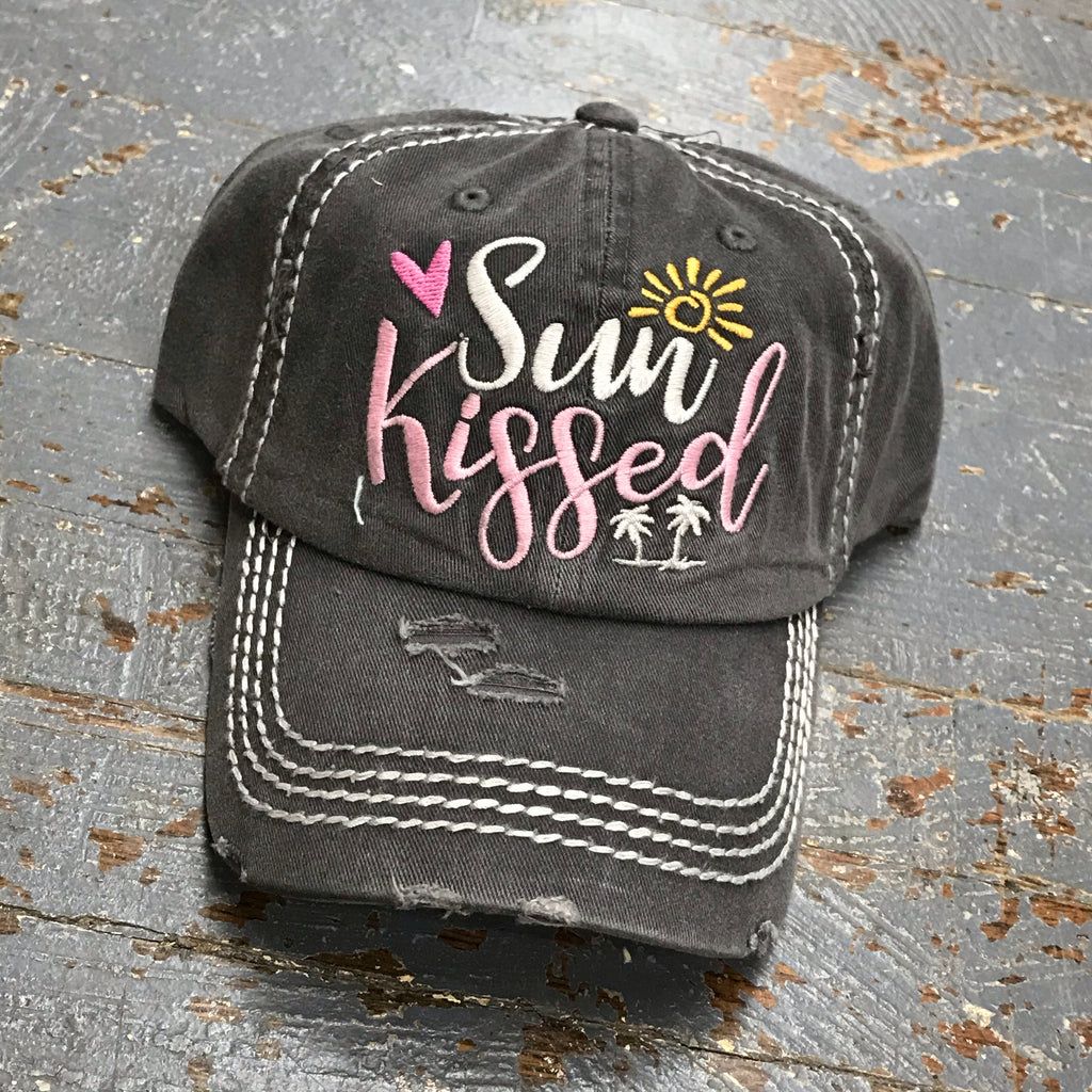 Sun Kissed Rugged Black Embroidered Ball Cap