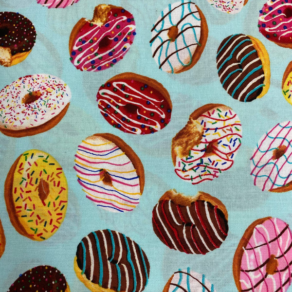 Novelty Quilt Fabric by the Yard Cotton Cloth Material Tossed Donuts