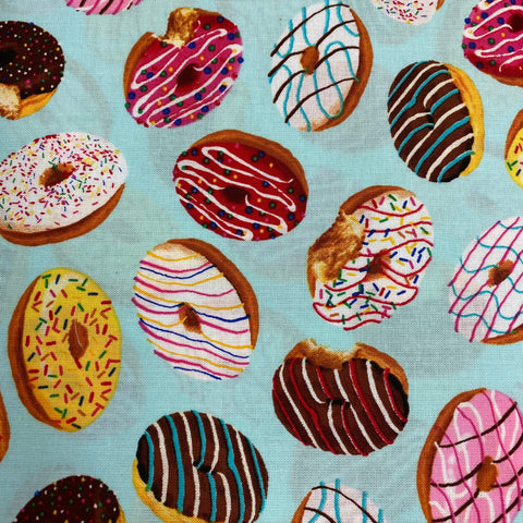 Novelty Quilt Fabric by the Yard Cotton Cloth Material Tossed Donuts