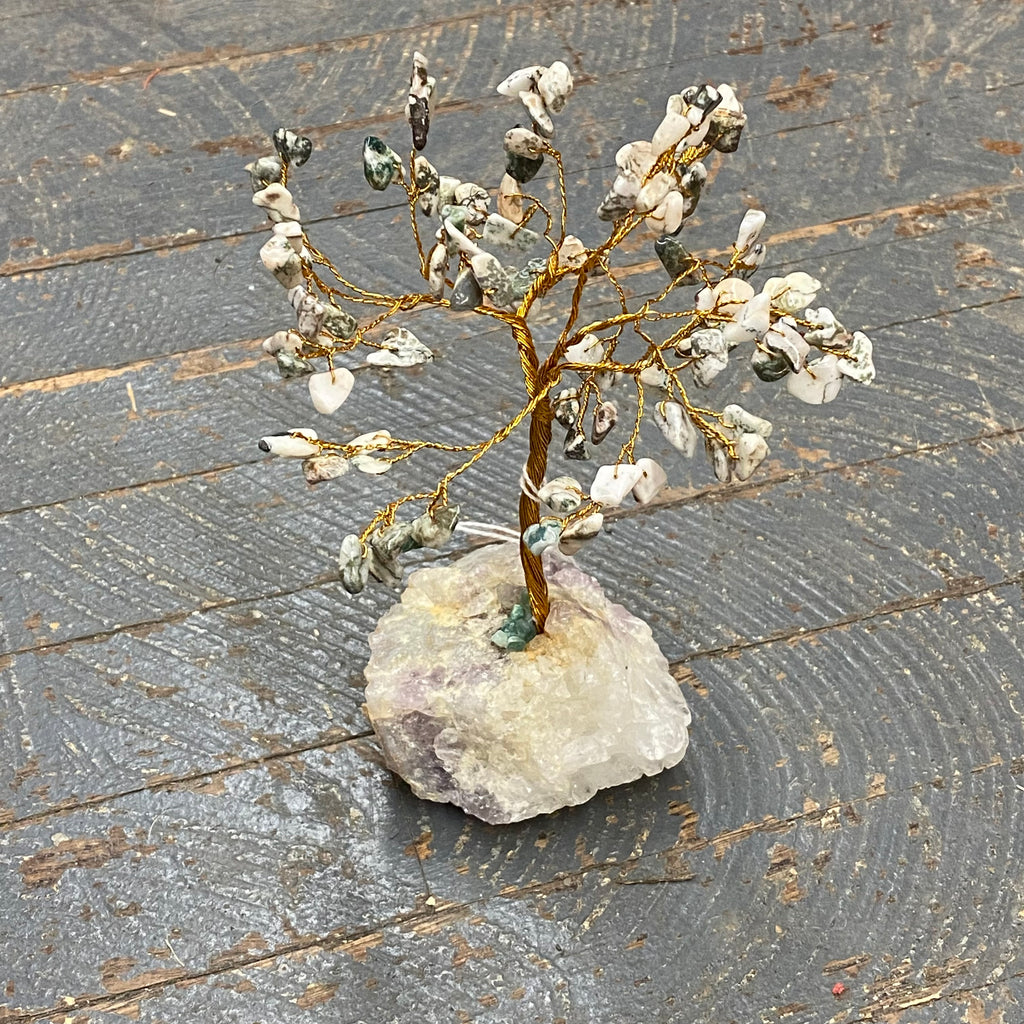 Semiprecious Natural Gemstone Wishing Tree Moss Agate Gold Wire