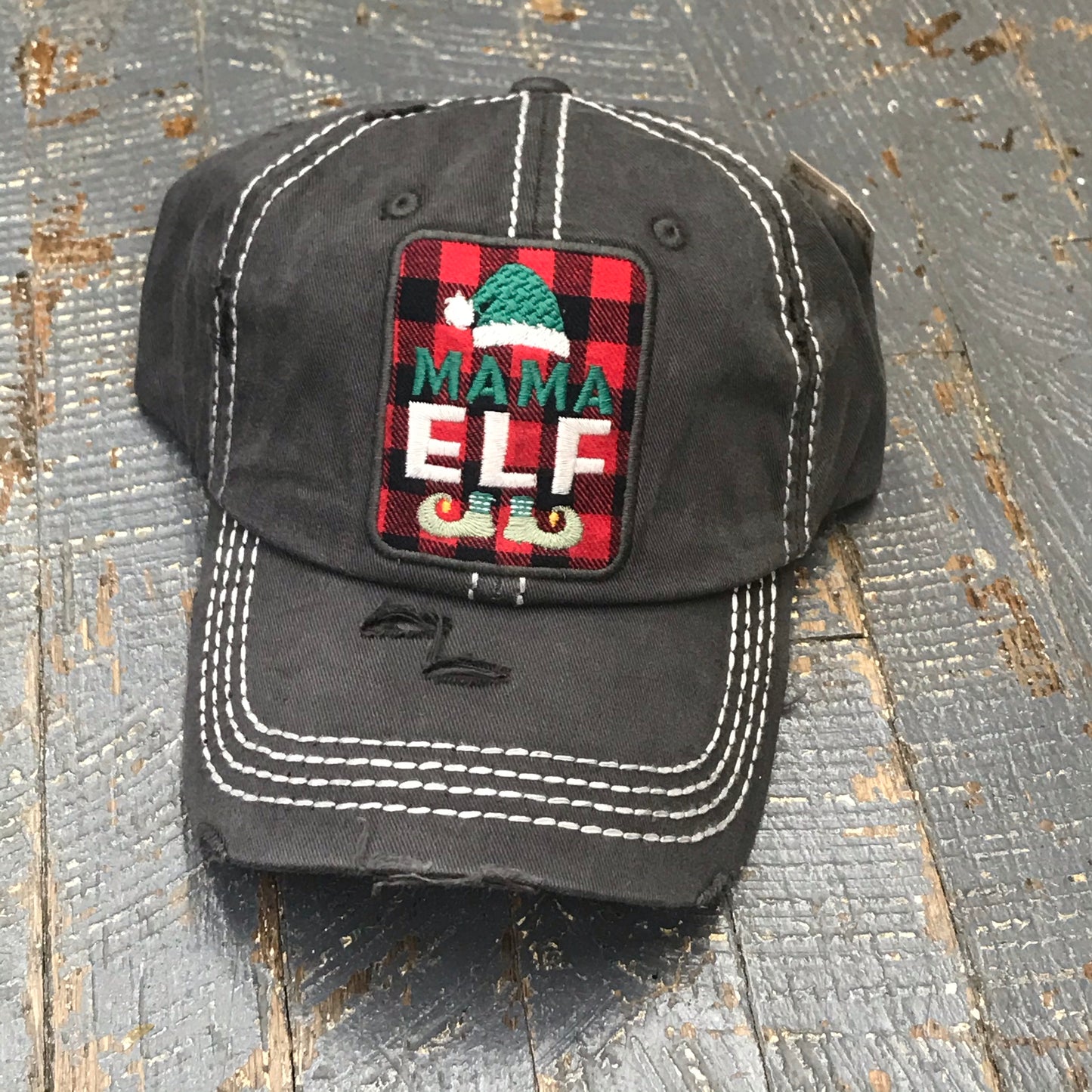 Mama Elf Patch Rugged Black Embroidered Ball Cap