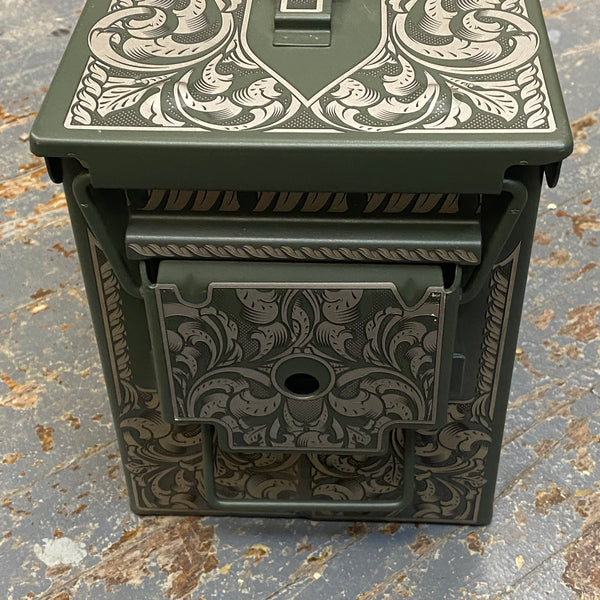 Laser Engraved Metal Military Ammo Can Large Lion Scroll Mayan Skull Calendar