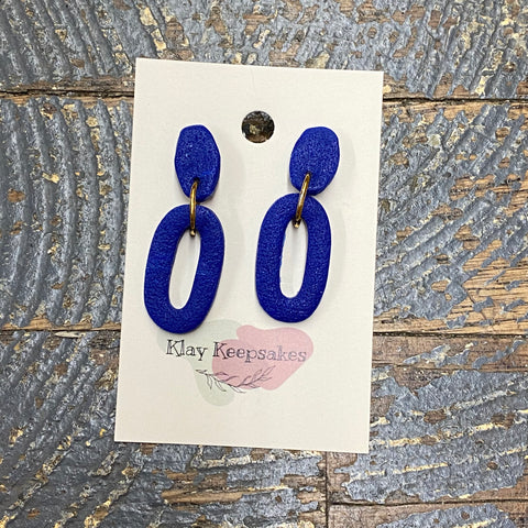 Clay Bright Blue Oval Circle Double Post Dangle Earring Set