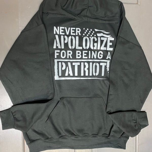 Never Apologize for Being a Patriot Graphic Designer Long Sleeve Hoody Sweatshirt