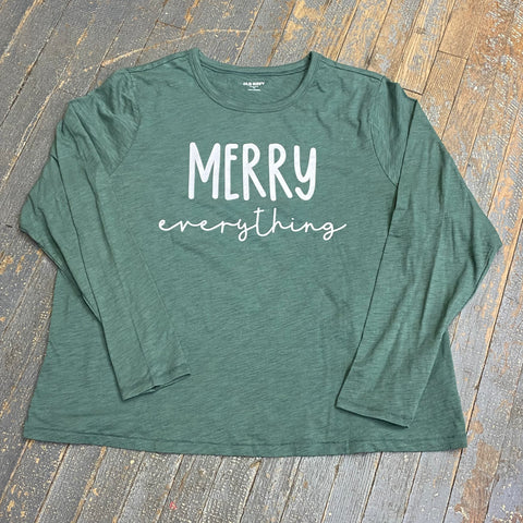 Merry Everything Full Chest Graphic Designer Long Sleeve Shirt Green