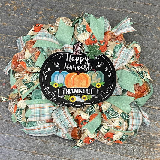 Happy Harvest Thankful Pumpkin Autumn Harvest Seasonal Holiday Wreath Door Hanger