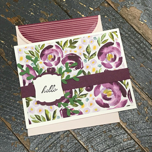 Hello Floral Purple Handmade Stampin Up Greeting Card with Envelope