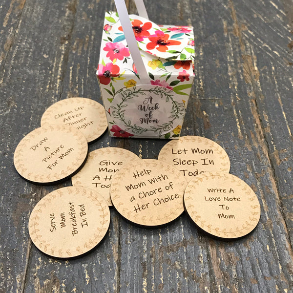 A Week of Mom Wooden Token Coupon Gift Box Set