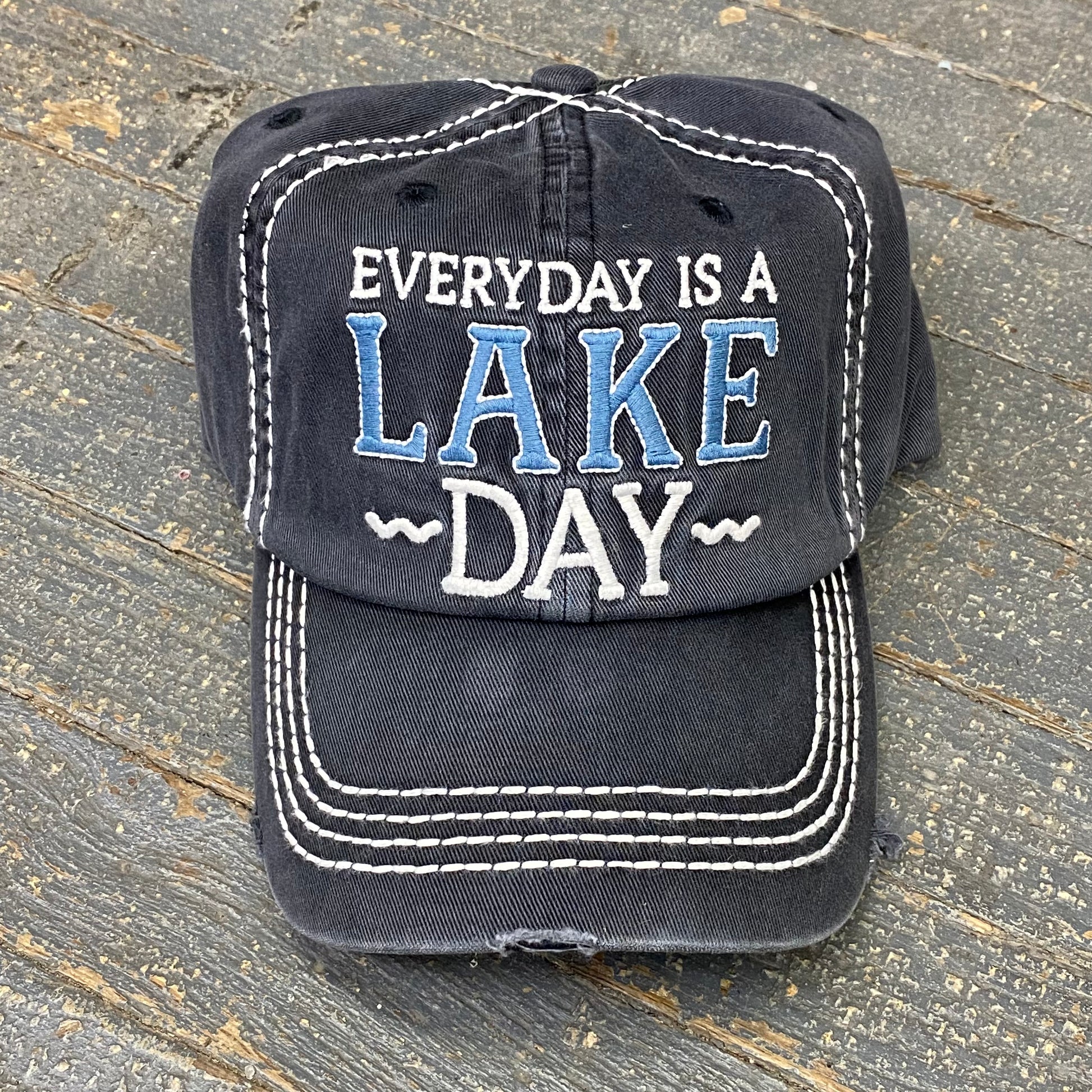 Everyday Lake Day Rugged Black Embroidered Ball Cap