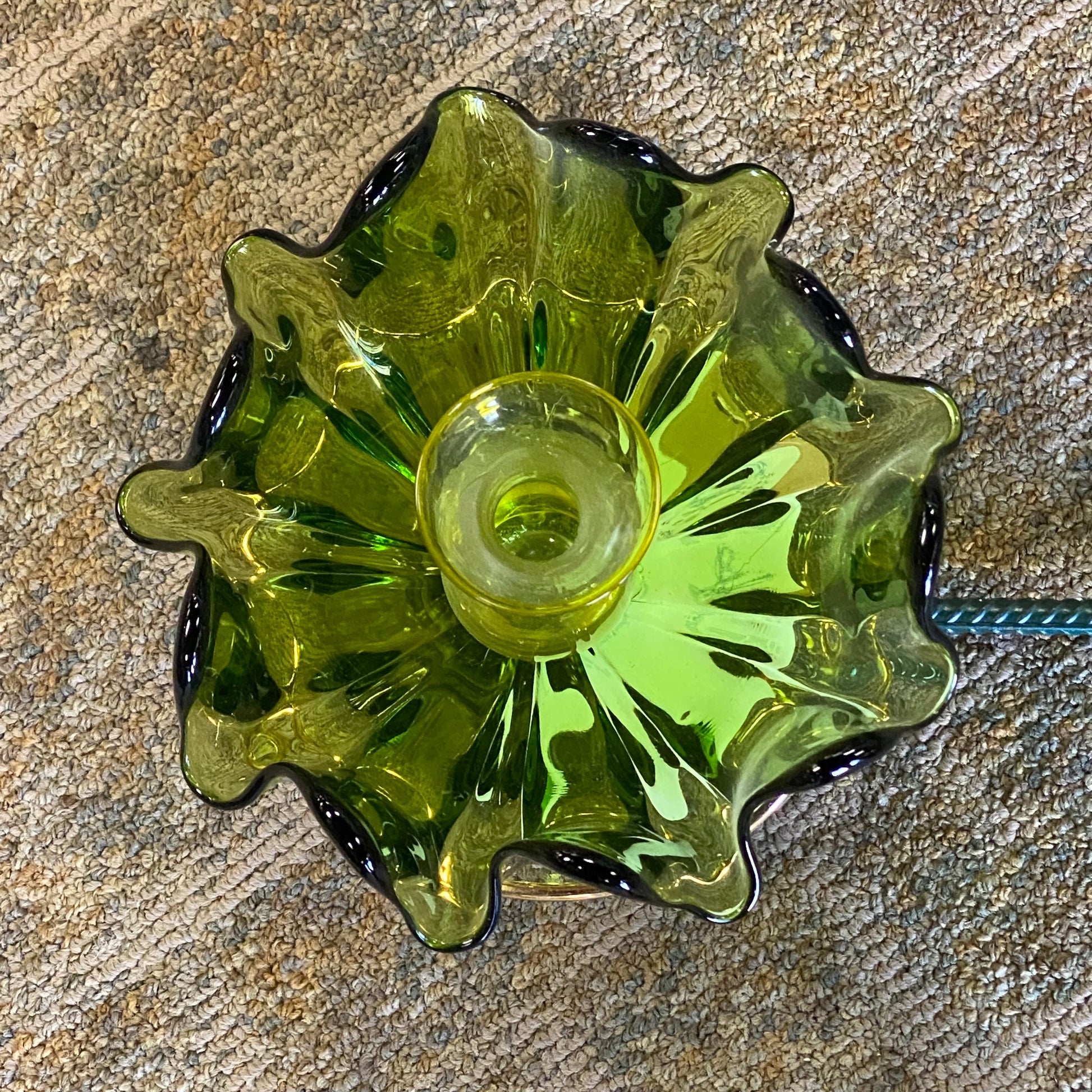 Depression Glass Garden Flower Large Green Yellow Trumpet Gold Rim