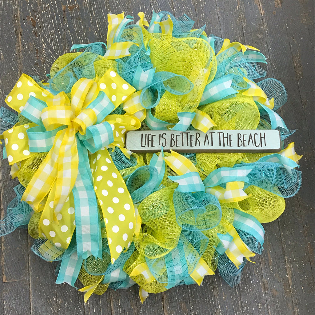 Life is Better at the Beach Bright Plaid Seasonal Holiday Wreath Door Hanger