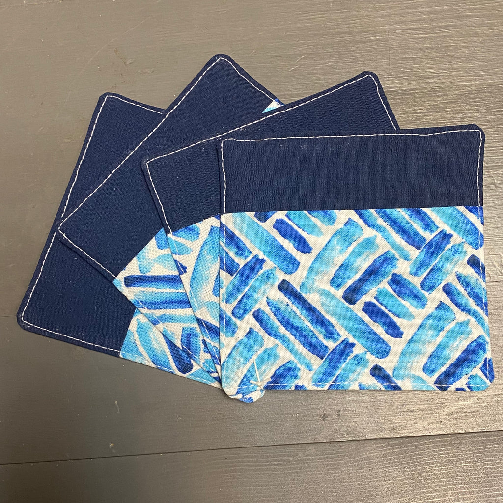 Handmade Fabric Cloth Reversible Coaster Set Misc Blue