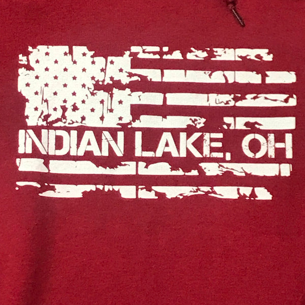Indian Lake Ohio American Flag Hoody T-Shirt Red Graphic Designer Sweatshirt