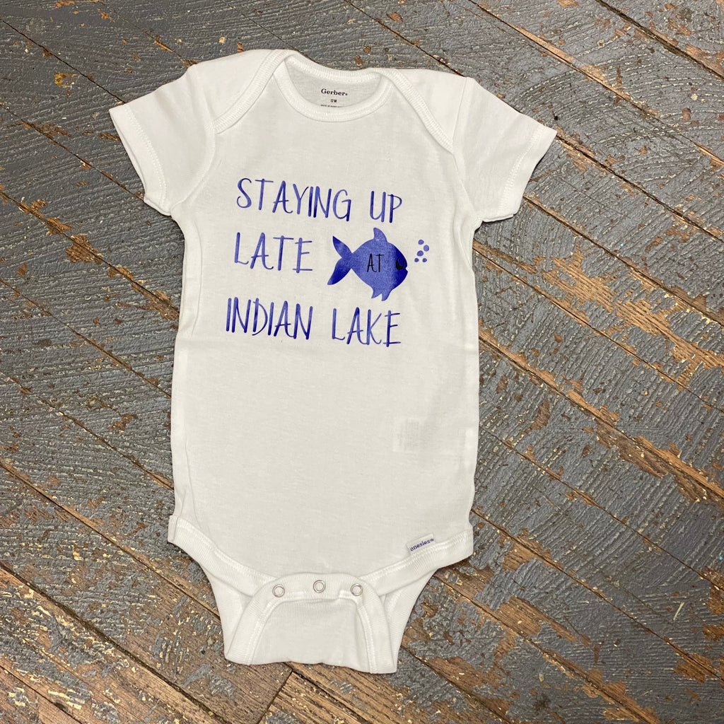 Staying Up Late at Indian Lake Blue Personalized Onesie Bodysuit One Piece Newborn Infant Toddler Outfit