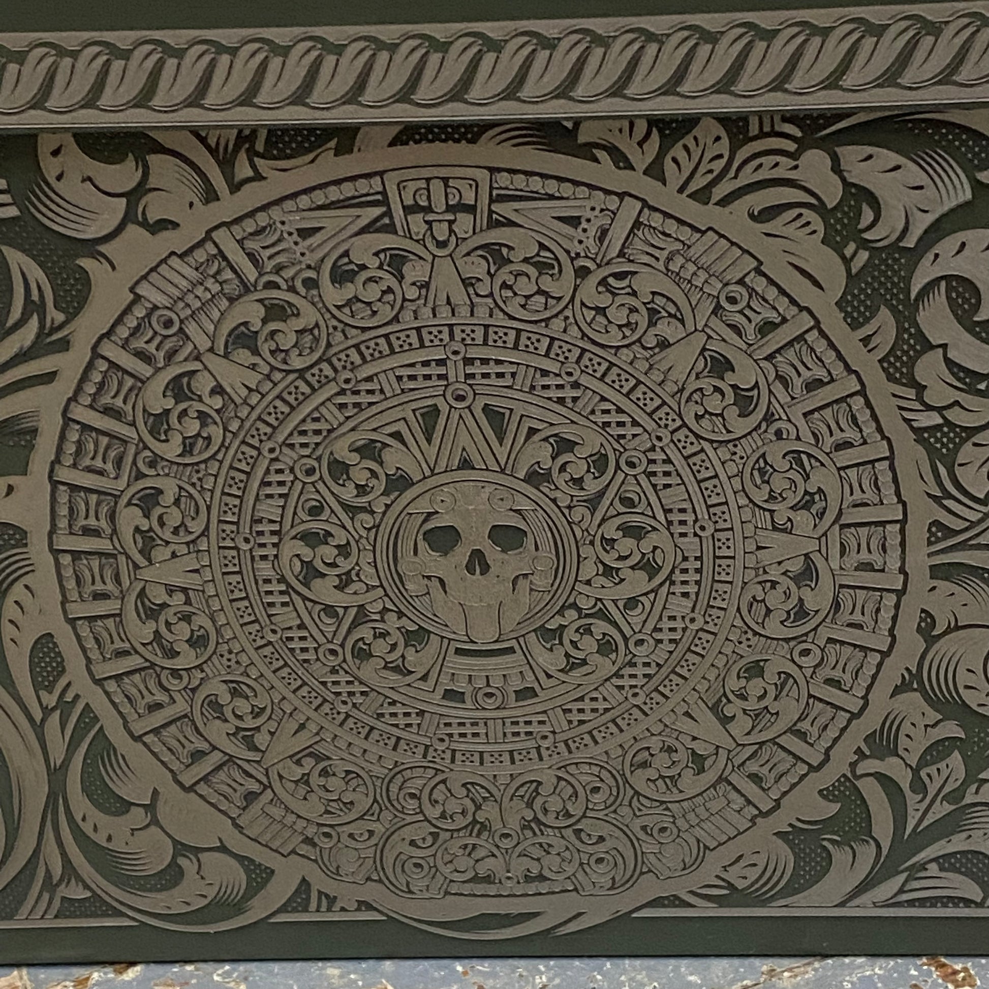 Laser Engraved Metal Military Ammo Can Large Lion Scroll Mayan Skull Calendar