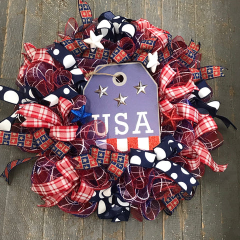USA Tag Patriotic Americana Holiday Wreath Door Hanger