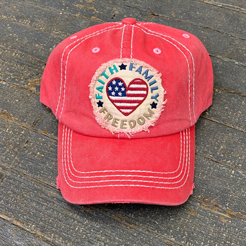 Faith Family Freedom Patch Rugged Pink Coral Embroidered Ball Cap