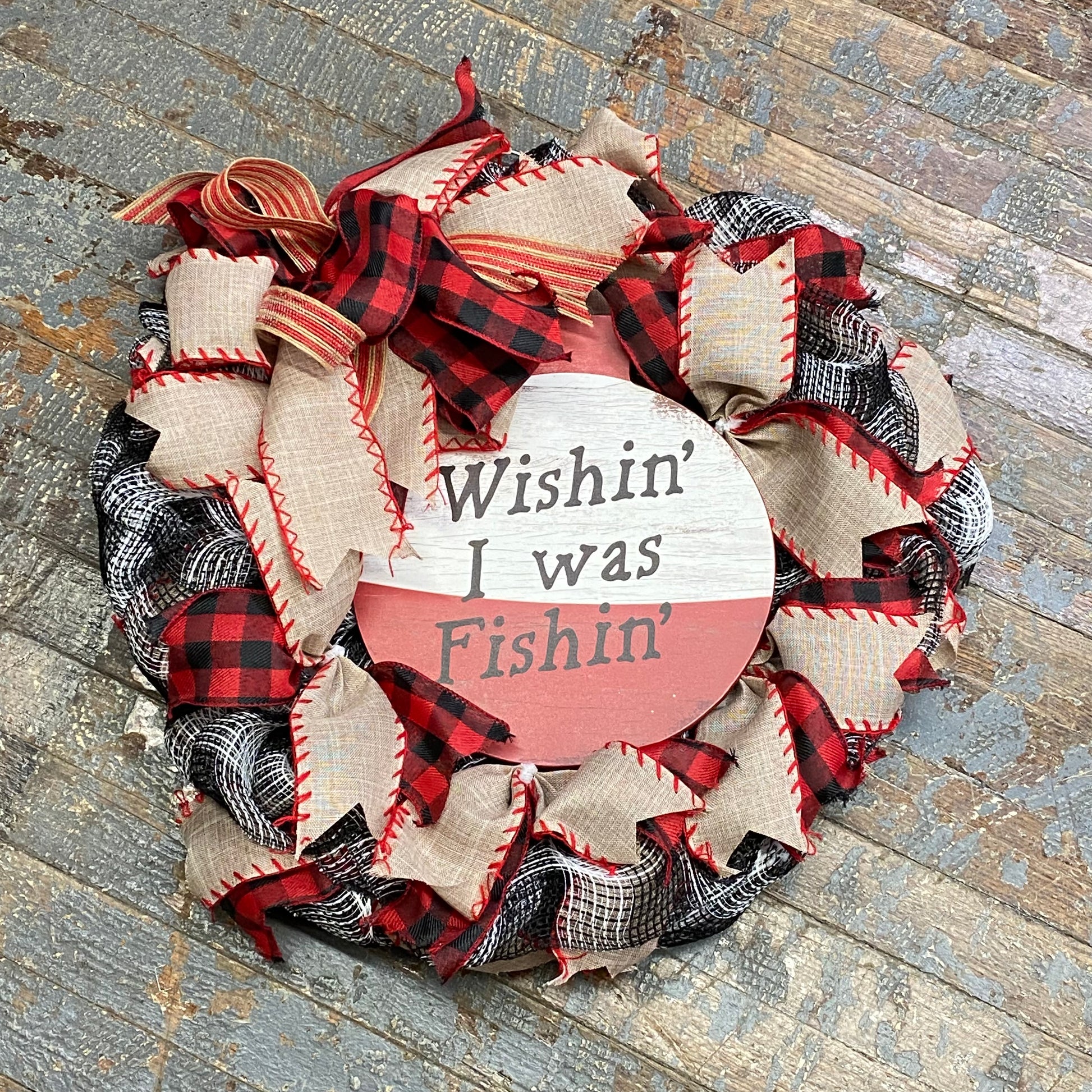 Wishin I Was Fishin Fishing Bobber Holiday Wreath Door Hanger