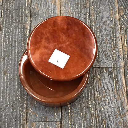 Genuine Volterra Alabaster Italian Swivel Top Trinket Box Flat Round Burnt Orange