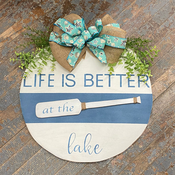 19.5" Life is Better at the Lake Paddle Round Nautical Wall Sign Wreath
