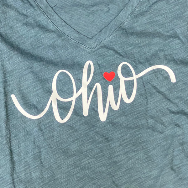Ohio Heart Graphic Designer Short Sleeve V-Neck Ladies T-Shirt Dark Grey