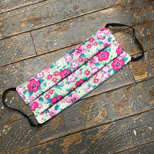 Pink Purple Teal Flowers Handmade Cotton Cloth Face Mask Reversible Reusable