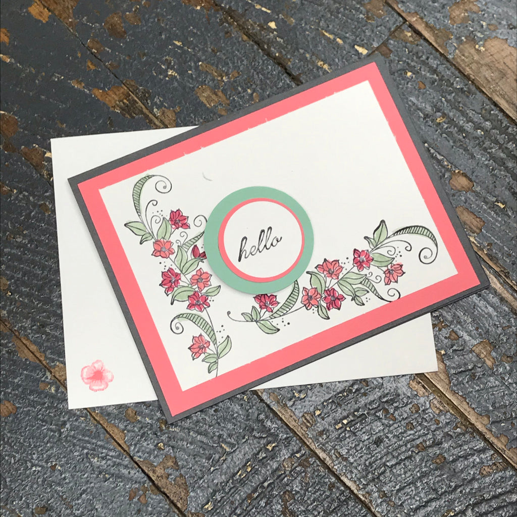 Hello Floral Pink Handmade Stampin Up Greeting Card with Envelope