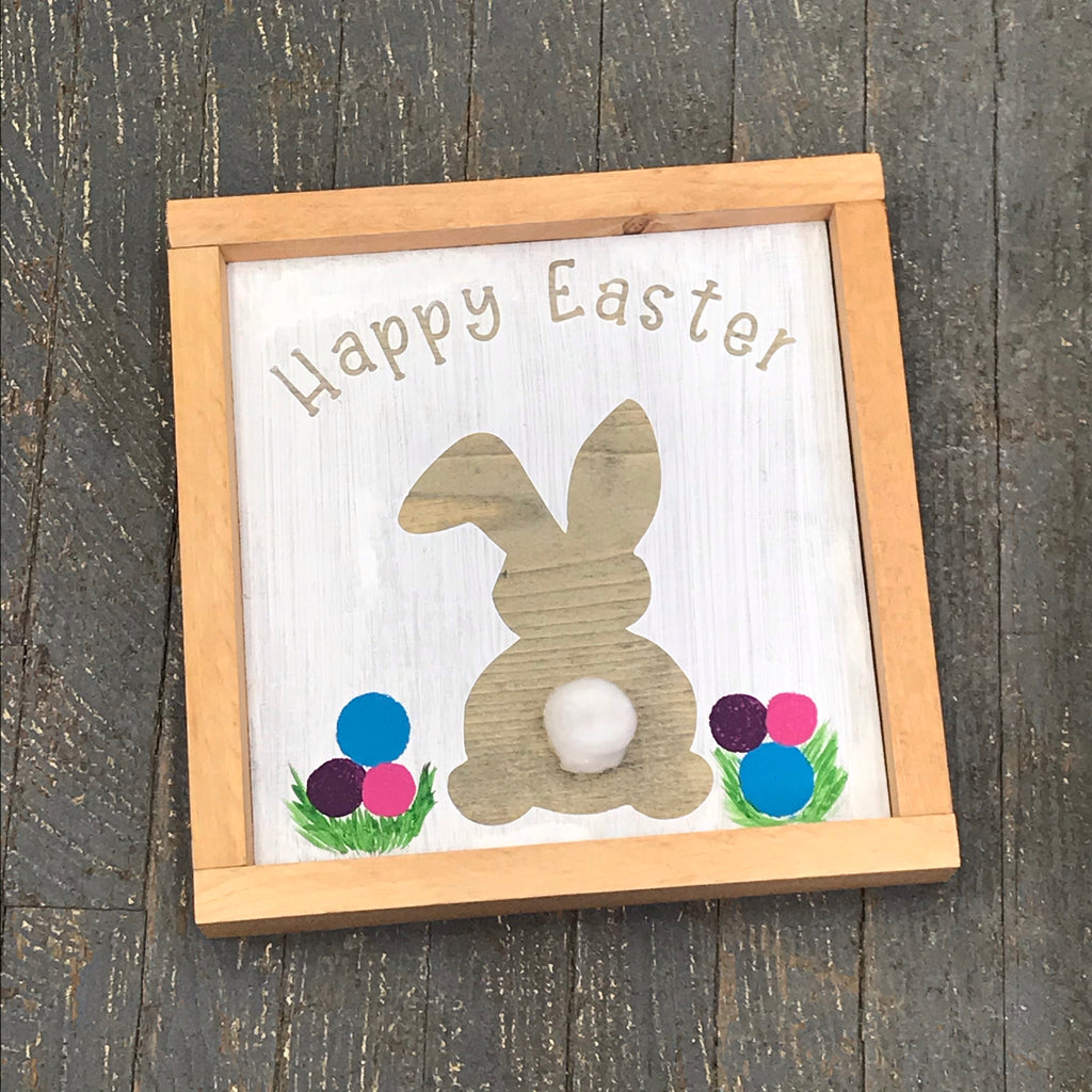 Happy Easter Cottontail Bunny Hand Painted Wooden Primitive Rustic Easter Holiday Sign
