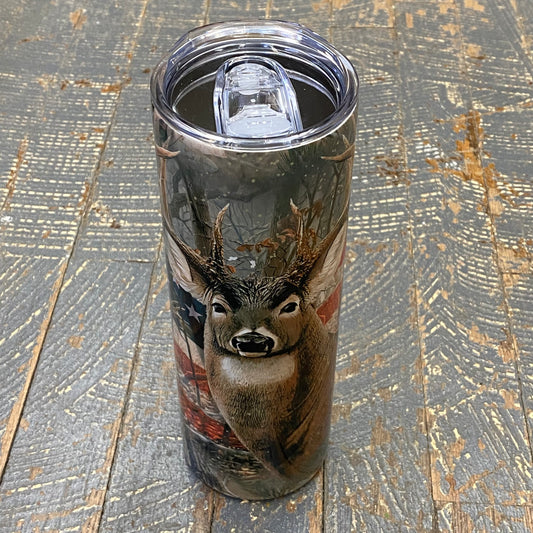 Deer American Flag Fall Hunting Tall Skinny Tumbler