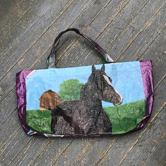 Upcycled Tote Purse Feed Bag Handmade Small Horse Seed Handle Bag