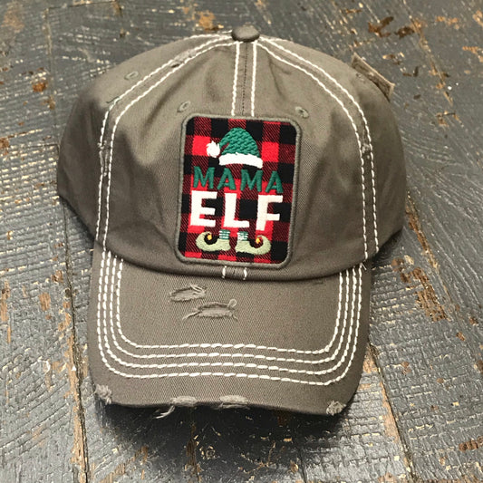 Mama Elf Patch Rugged Grey Embroidered Ball Cap