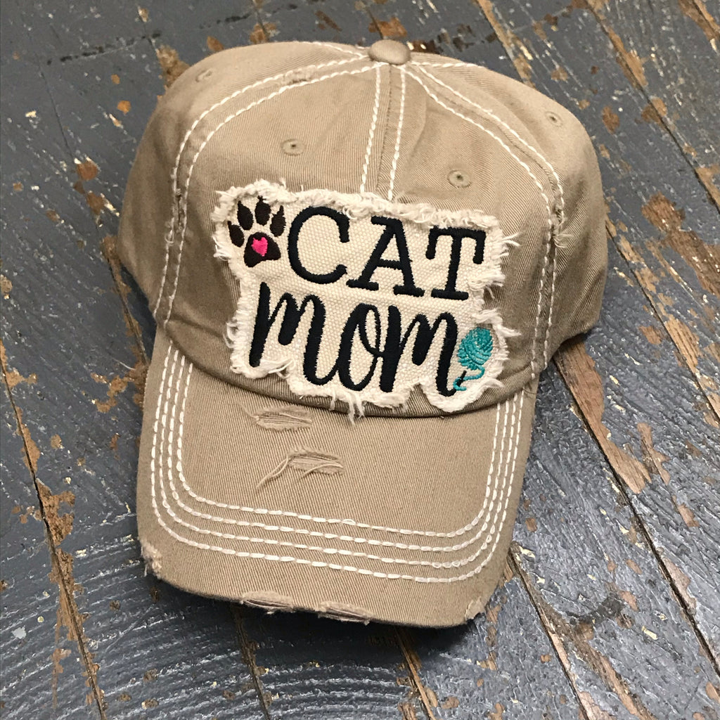 Cat Mom Hat Khaki Embroidered Ball Cap