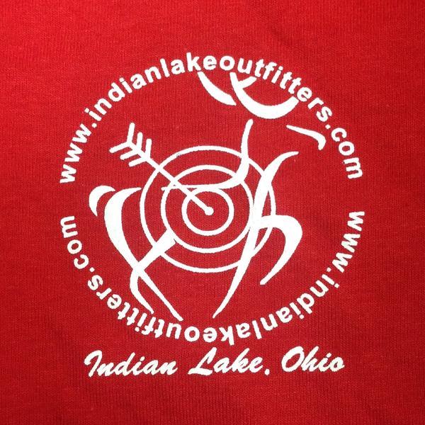 Indian Lake Outfitters .com Sleeve T-Shirt Graphic Designer Tee Red