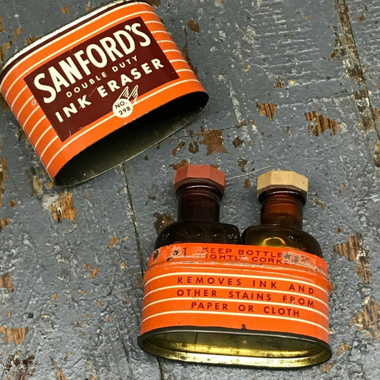 Vintage Sanford's Double Duty Ink Eraser Set Advertising Collectible Tin