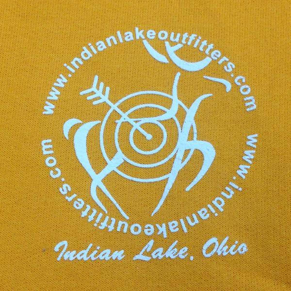 Indian Lake Outfitters .com Sleeve T-Shirt Graphic Designer Tee Yellow